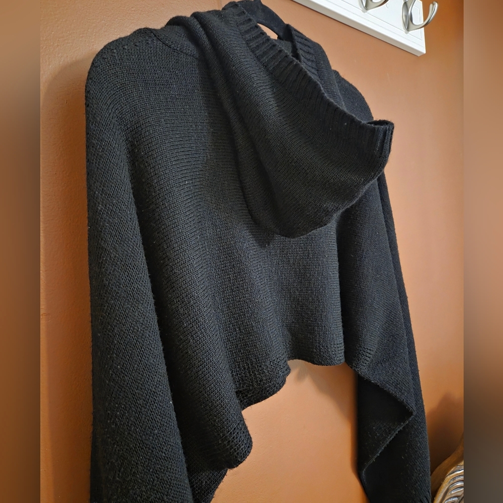 Polo Garage Black Hooded Knit Poncho Sweater One Size - Picture 5 of 6